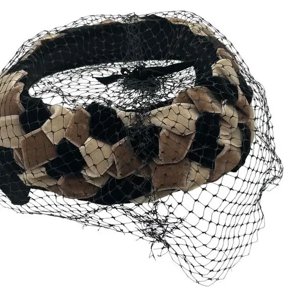 Cocktail Hat Vintage Velvet Ribbon Women's 50s Mesh Veil Open Top Retro Chic